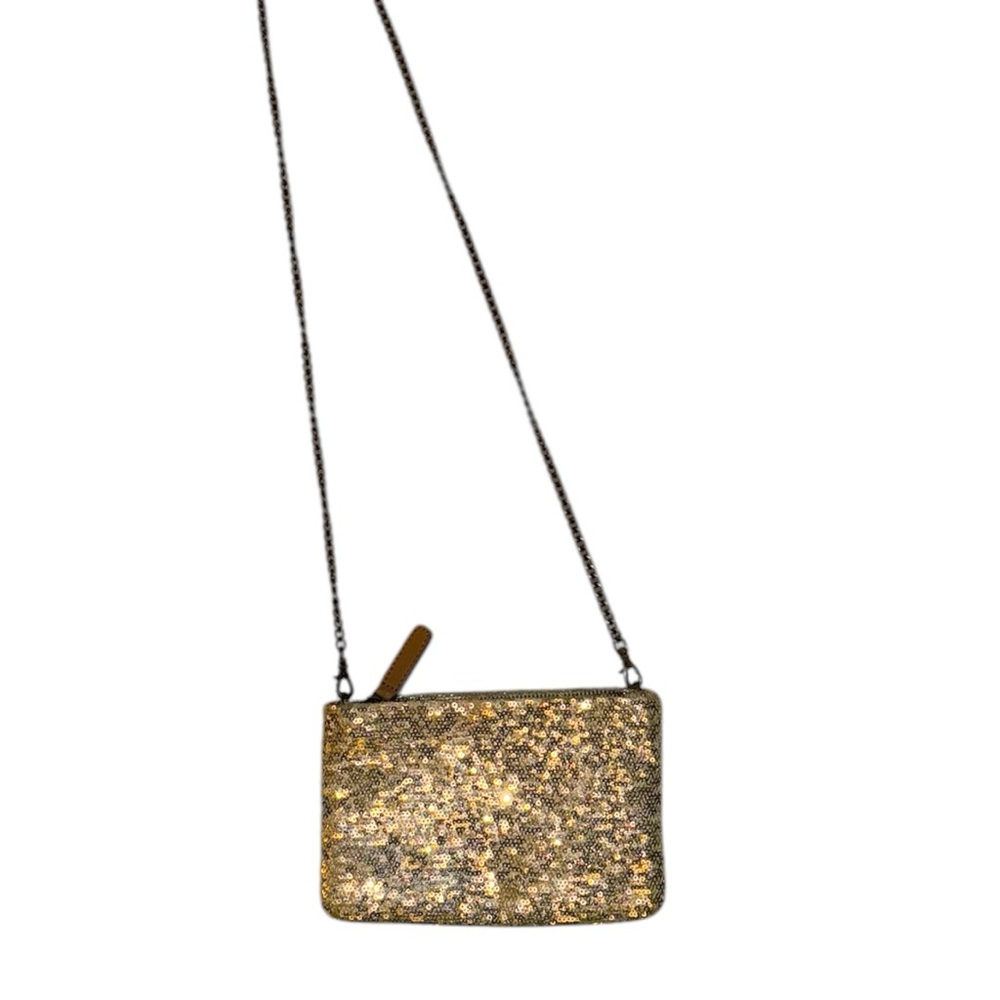J Crew Gold Sequin Crossbody Bag Purse Clutch with Detachable Chain Link Strap - Picture 3 of 6